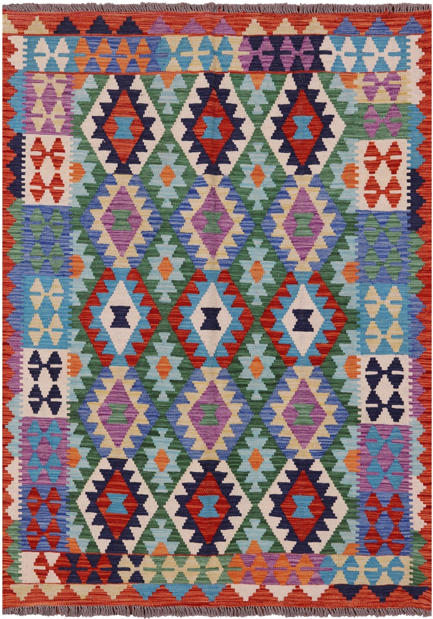 Reversible Kilim Flat Weave Wool On Wool Rug - 4' 10" X 6' 8" - Golden Nile