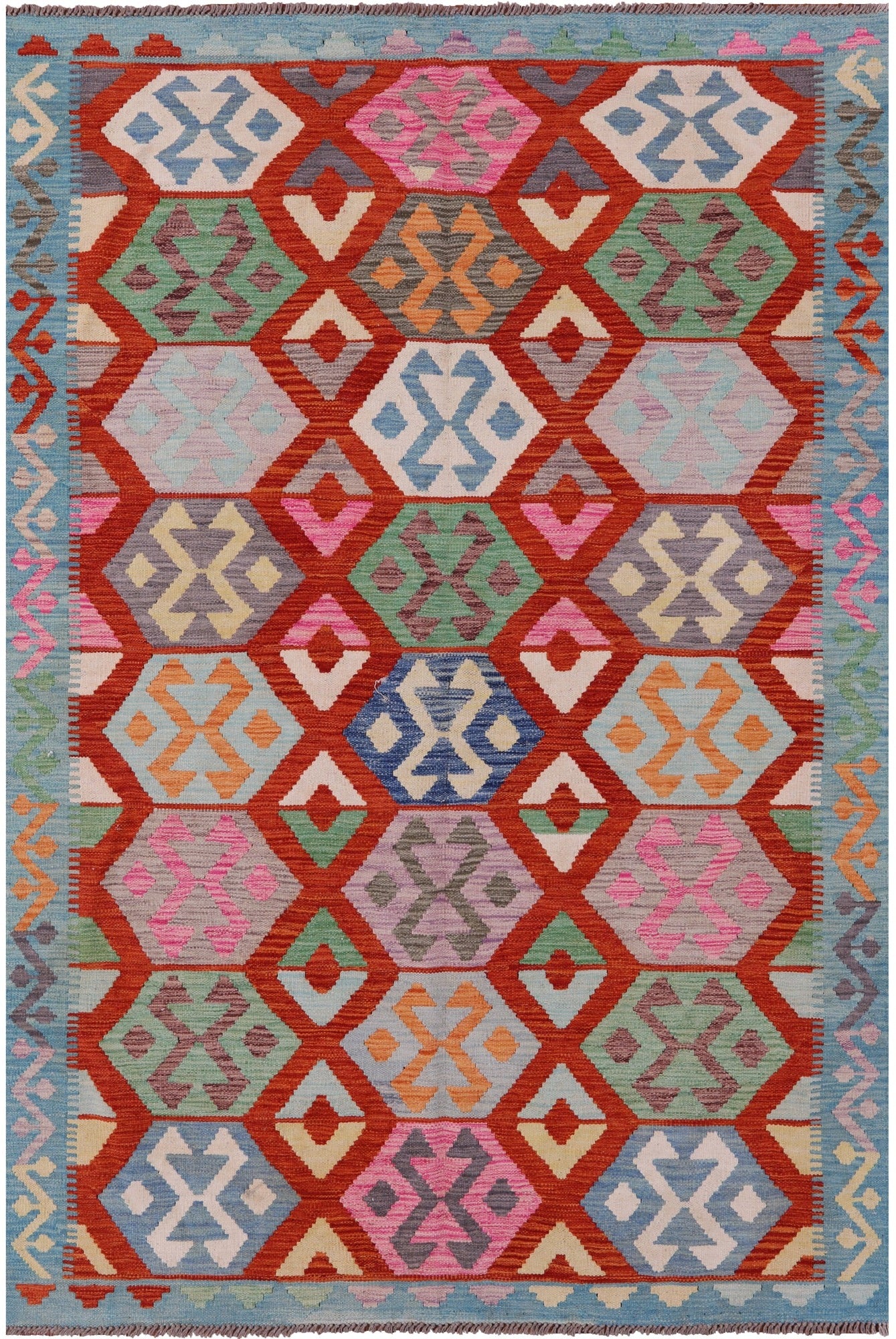 Reversible Kilim Flat Weave Wool On Wool Rug - 5' 7" X 8' 1" - Golden Nile