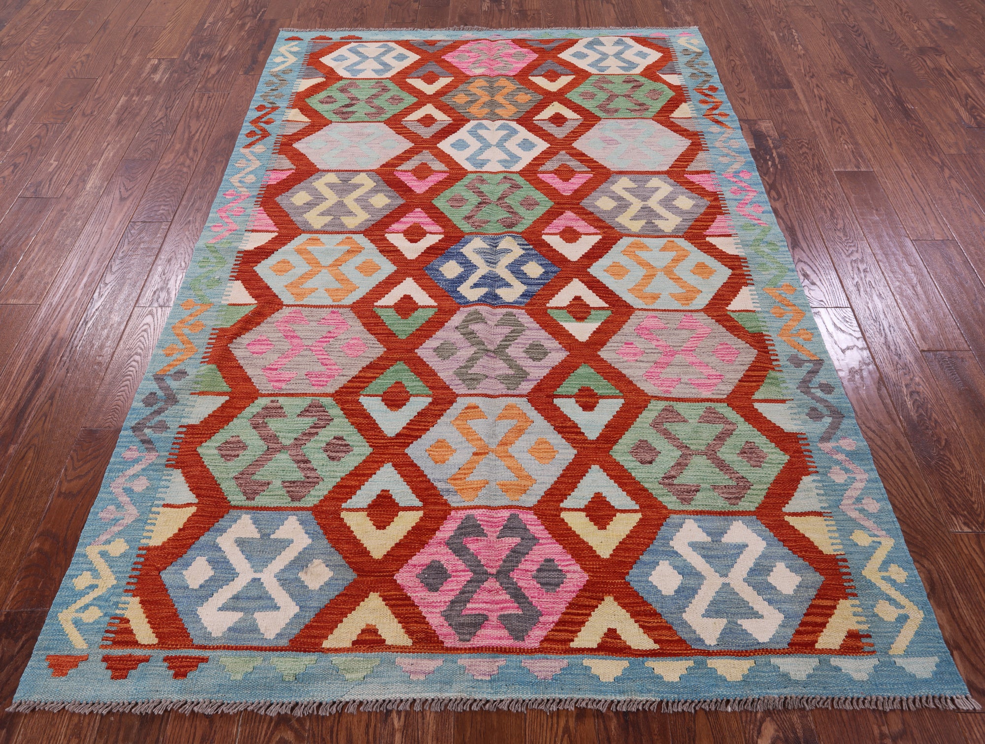 Reversible Kilim Flat Weave Wool On Wool Rug - 5' 7" X 8' 1" - Golden Nile