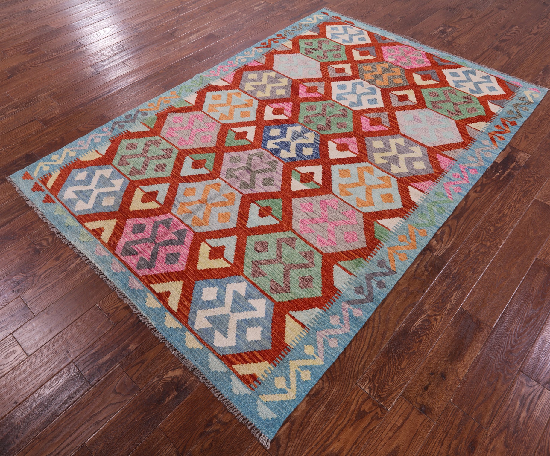 Reversible Kilim Flat Weave Wool On Wool Rug - 5' 7" X 8' 1" - Golden Nile