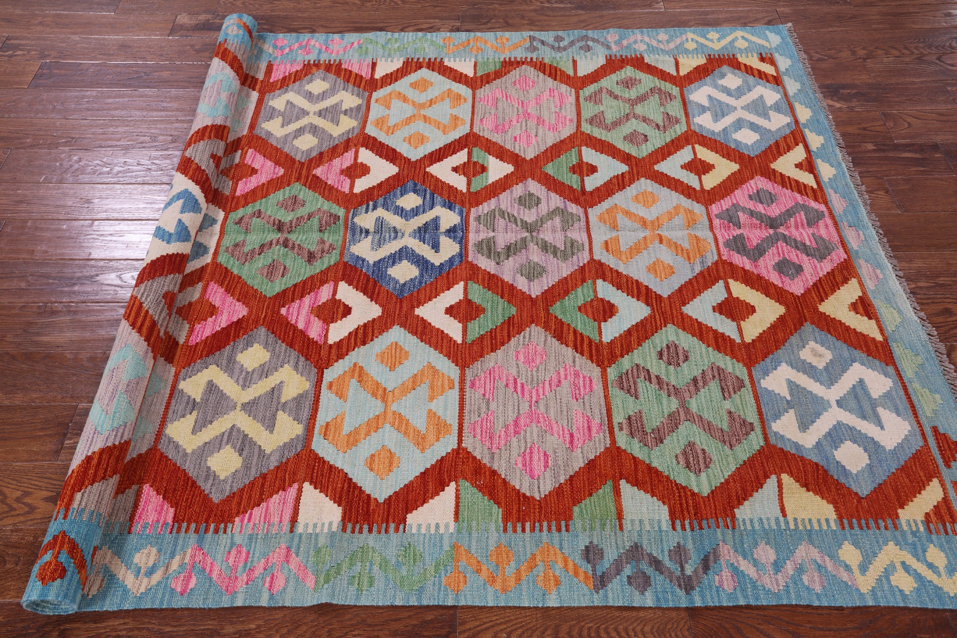 Reversible Kilim Flat Weave Wool On Wool Rug - 5' 7" X 8' 1" - Golden Nile