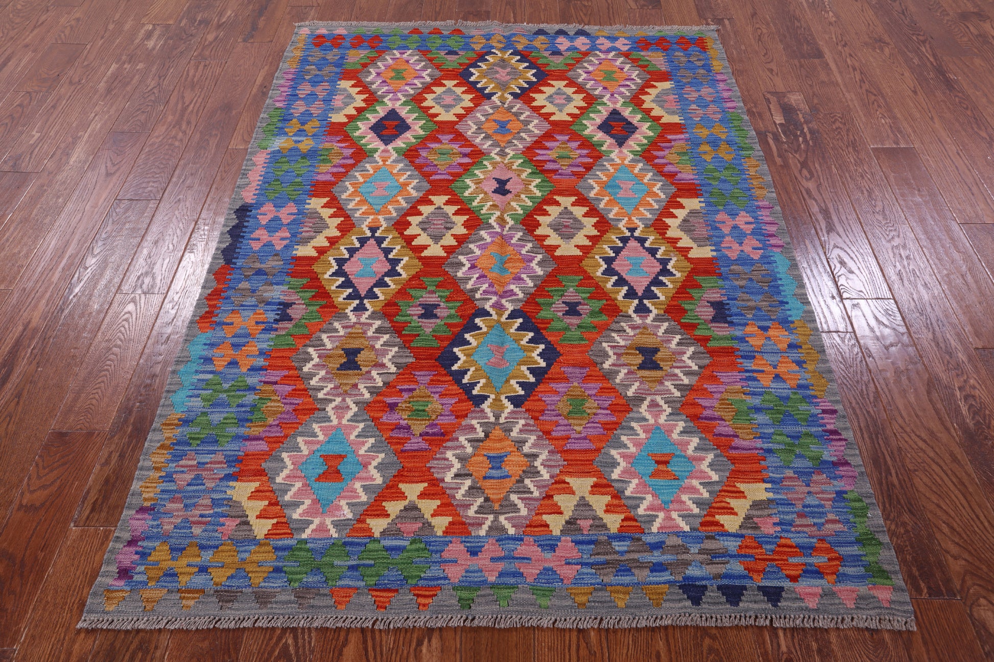 Reversible Kilim Flat Weave Wool On Wool Rug - 4' 11" X 6' 8" - Golden Nile