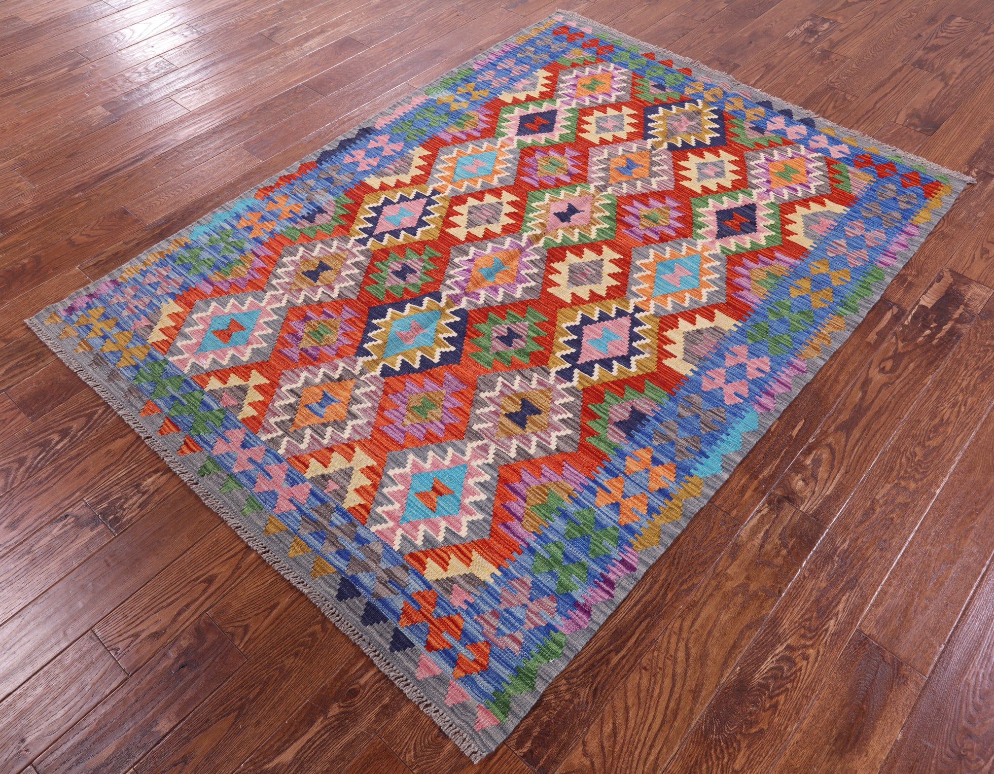 Reversible Kilim Flat Weave Wool On Wool Rug - 4' 11" X 6' 8" - Golden Nile