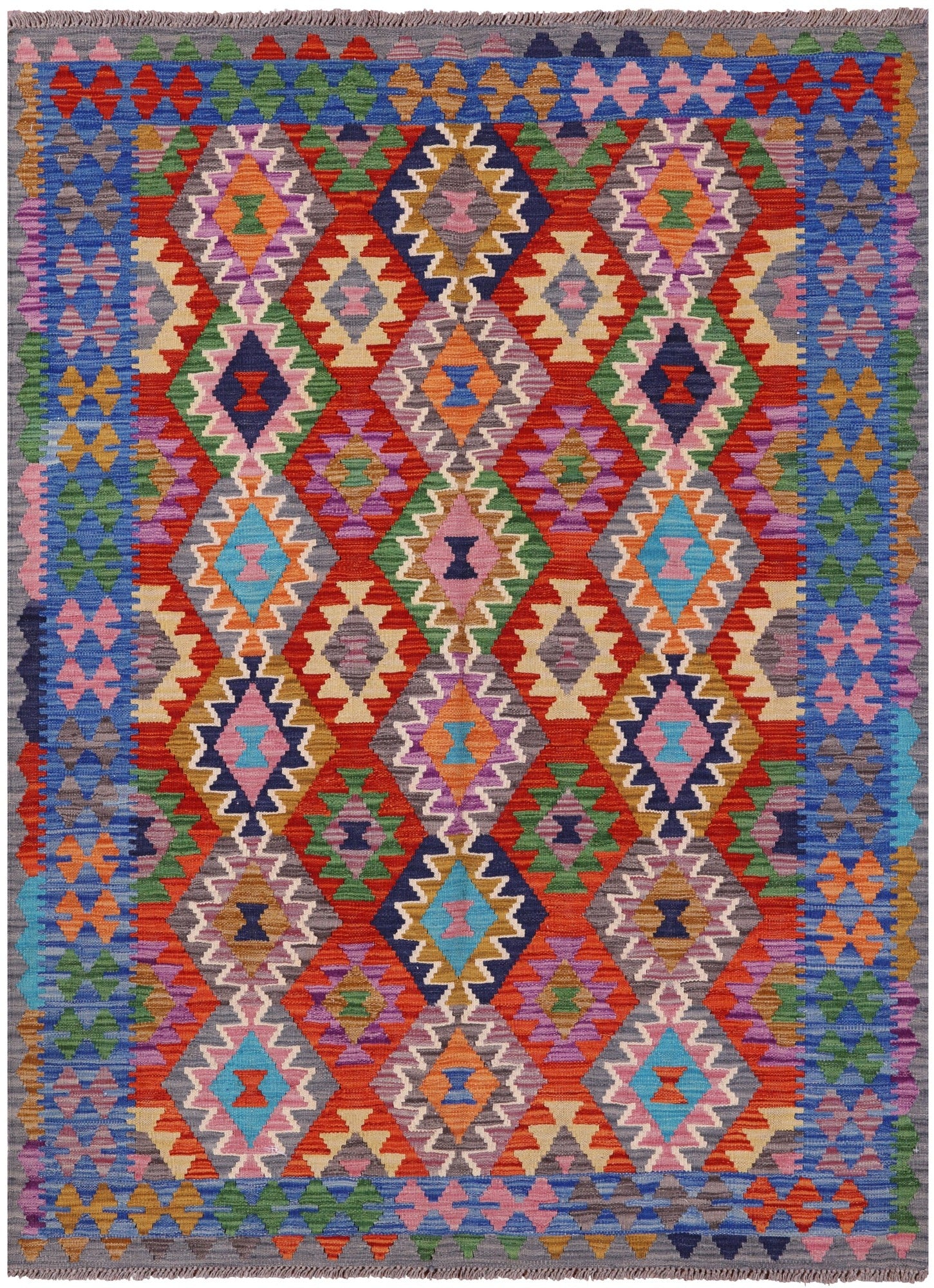 Reversible Kilim Flat Weave Wool On Wool Rug - 4' 11" X 6' 8" - Golden Nile