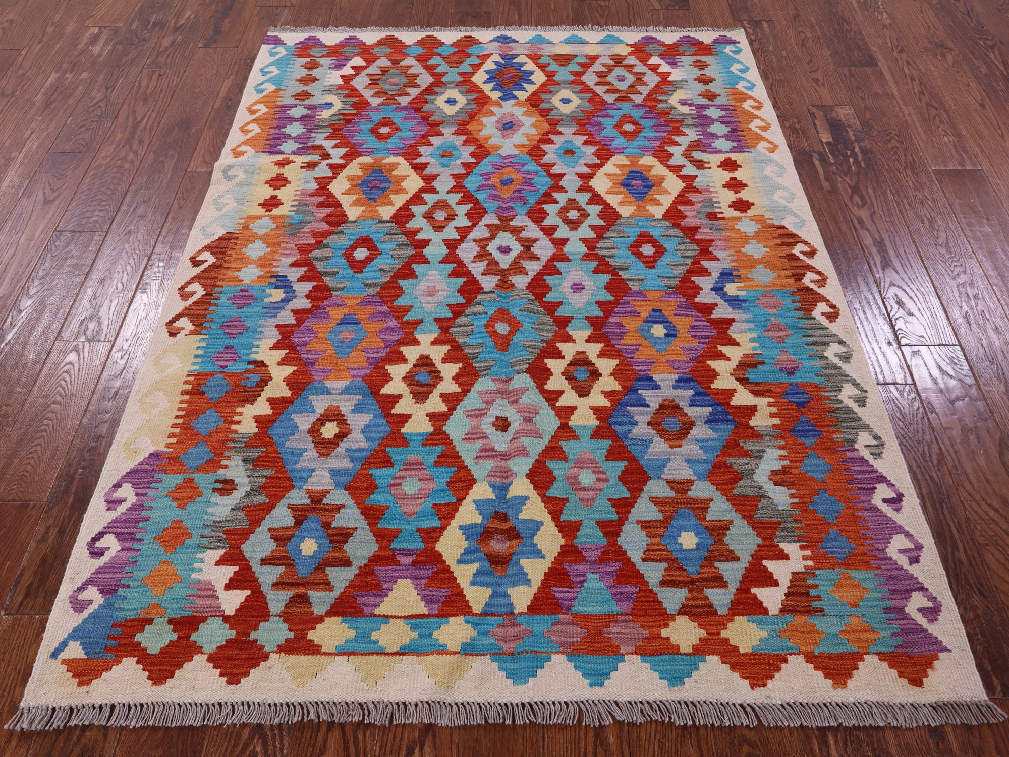 Reversible Kilim Flat Weave Wool On Wool Rug - 4' 11" X 6' 7" - Golden Nile