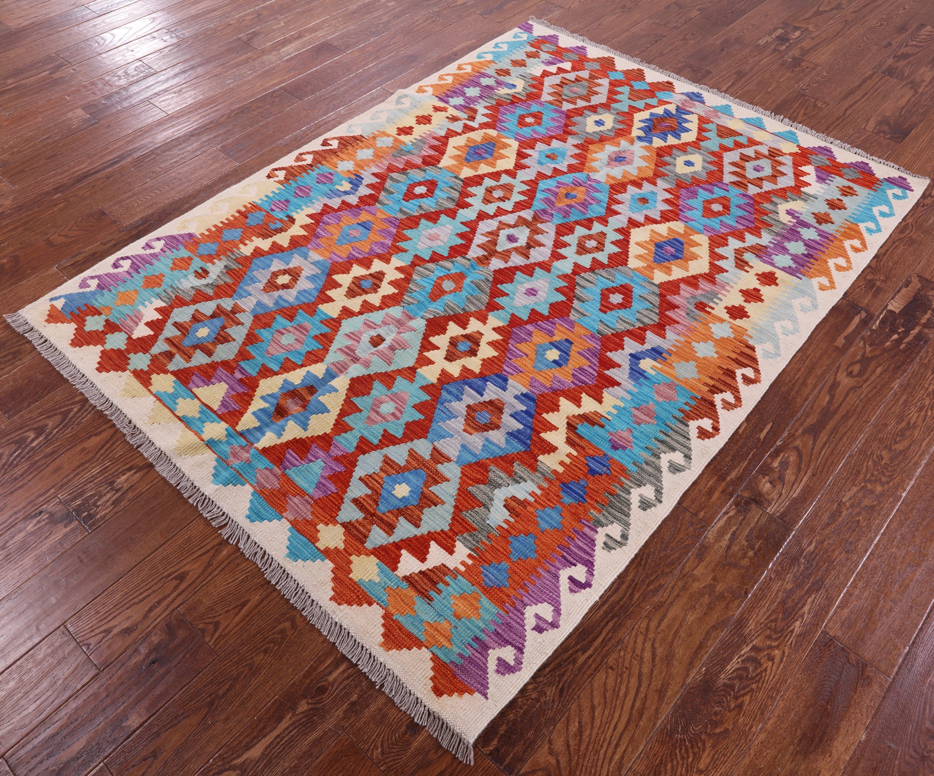 Reversible Kilim Flat Weave Wool On Wool Rug - 4' 11" X 6' 7" - Golden Nile