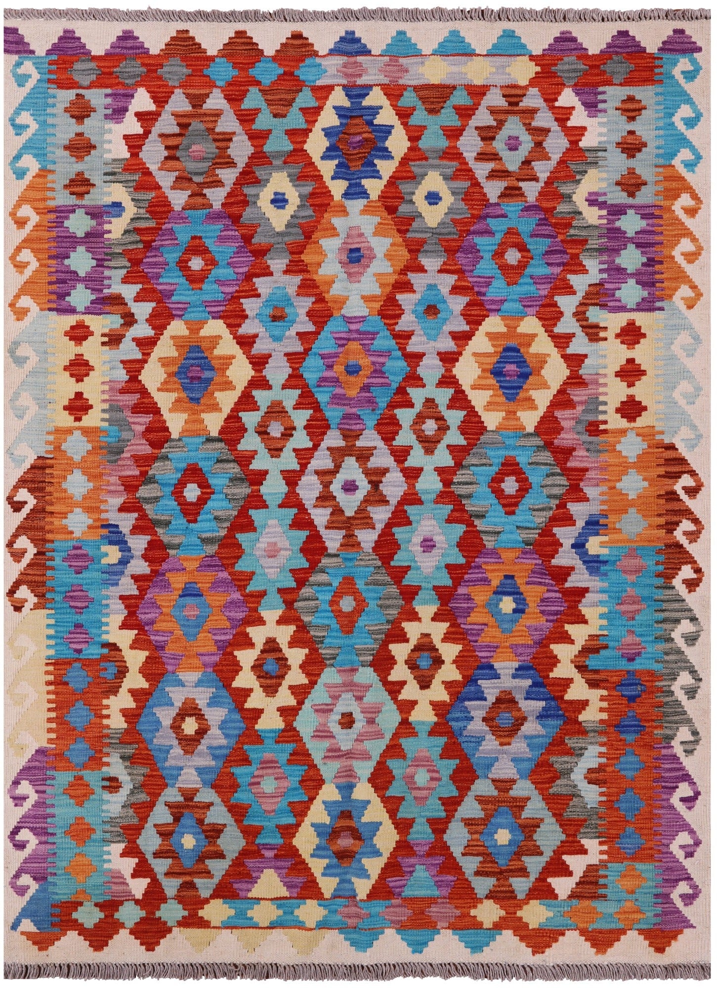 Reversible Kilim Flat Weave Wool On Wool Rug - 4' 11" X 6' 7" - Golden Nile