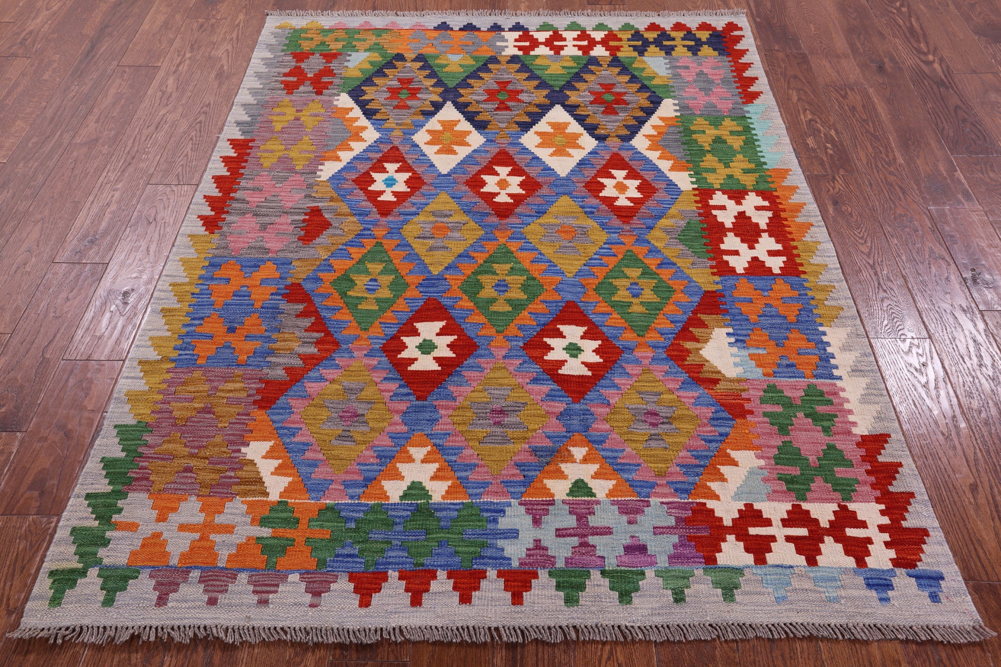 Reversible Kilim Flat Weave Wool On Wool Rug - 4' 11" X 6' 5" - Golden Nile