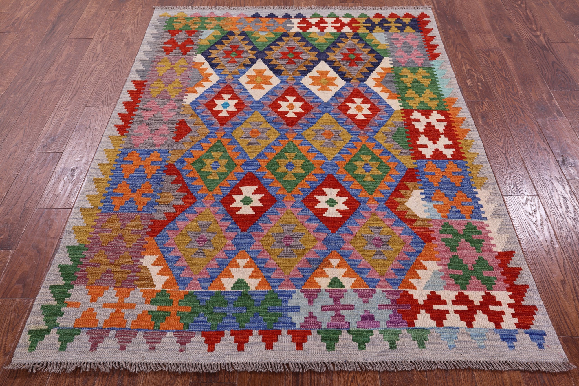Reversible Kilim Flat Weave Wool On Wool Rug - 4' 11" X 6' 5" - Golden Nile