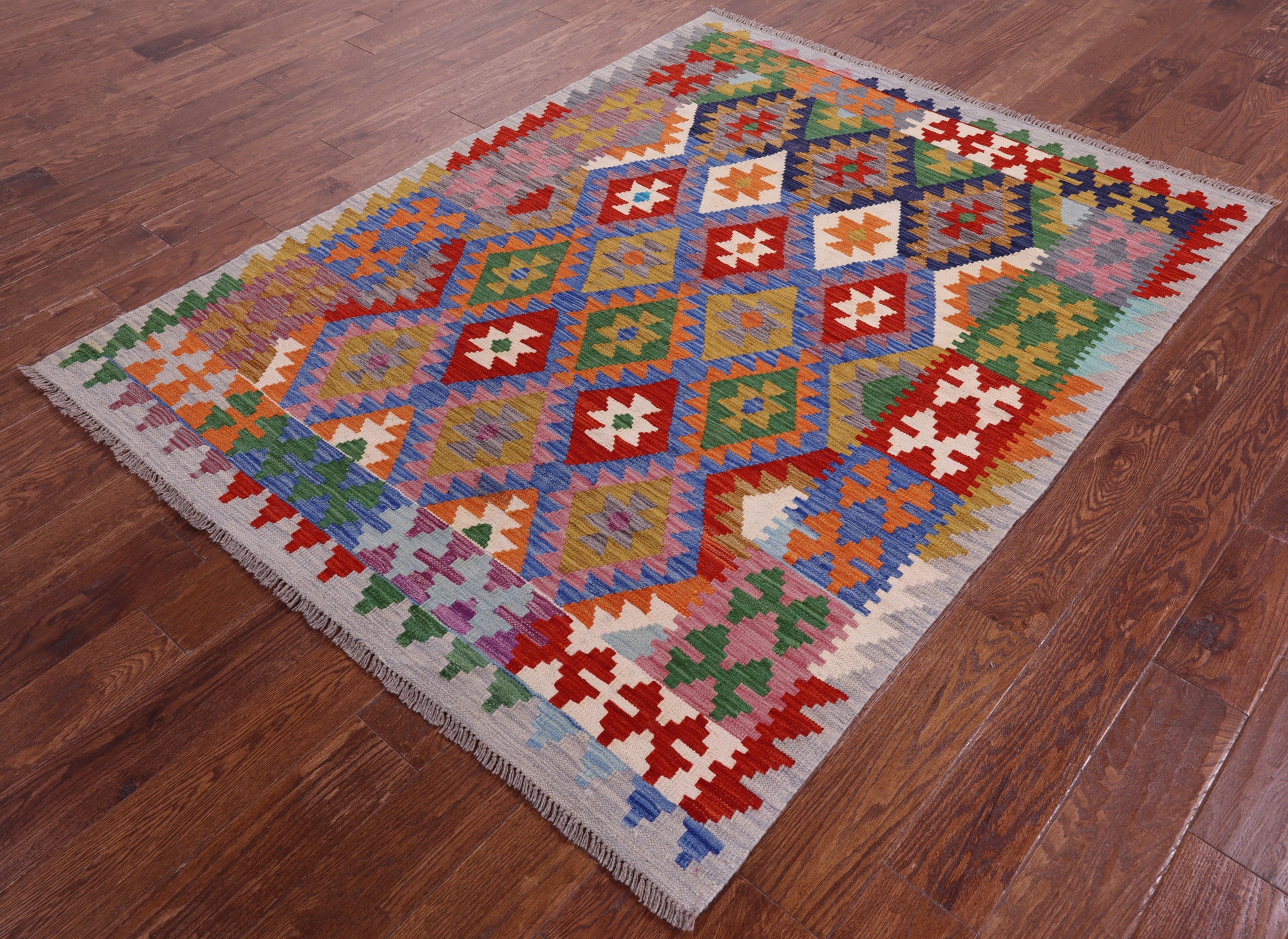 Reversible Kilim Flat Weave Wool On Wool Rug - 4' 11" X 6' 5" - Golden Nile