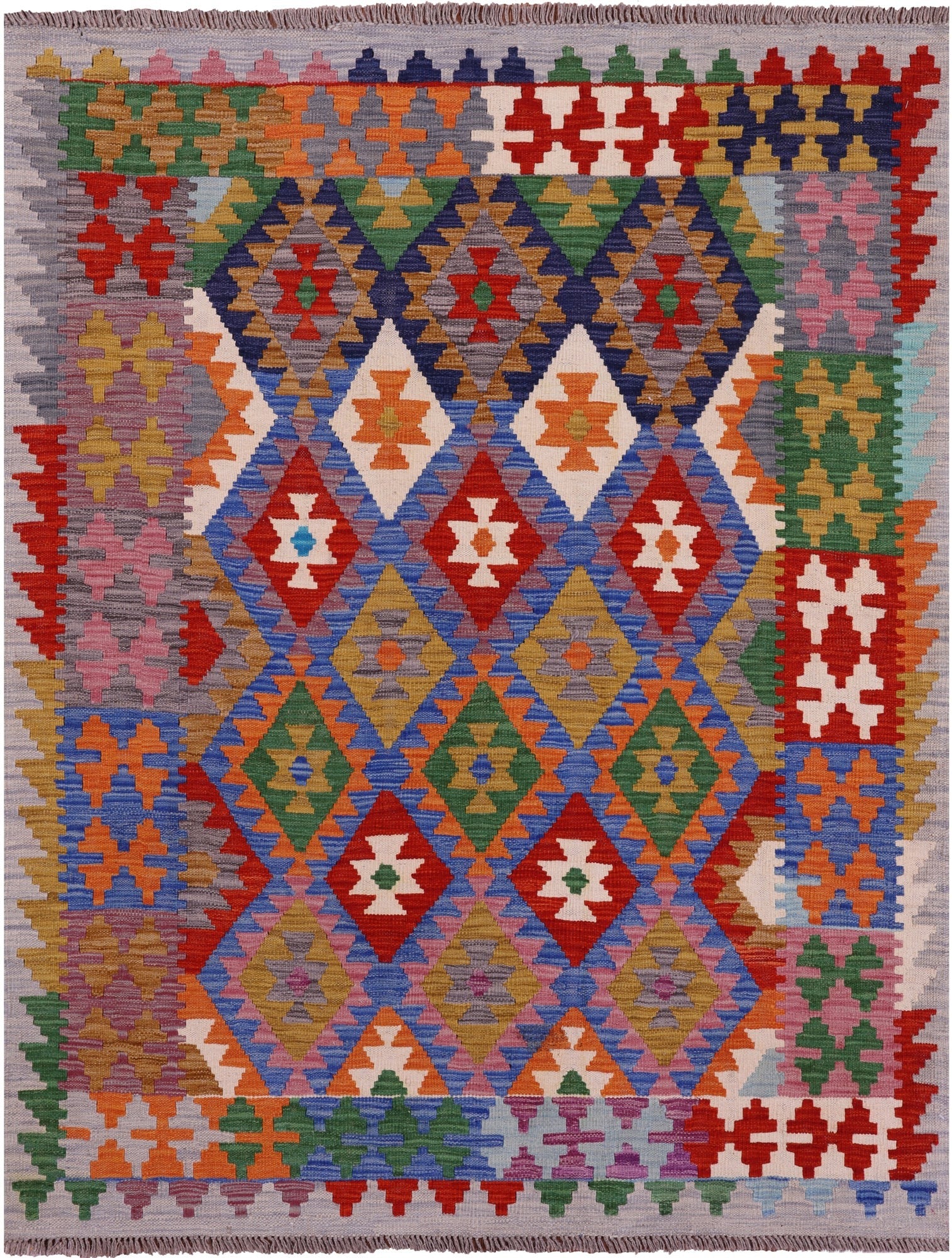 Reversible Kilim Flat Weave Wool On Wool Rug - 4' 11" X 6' 5" - Golden Nile