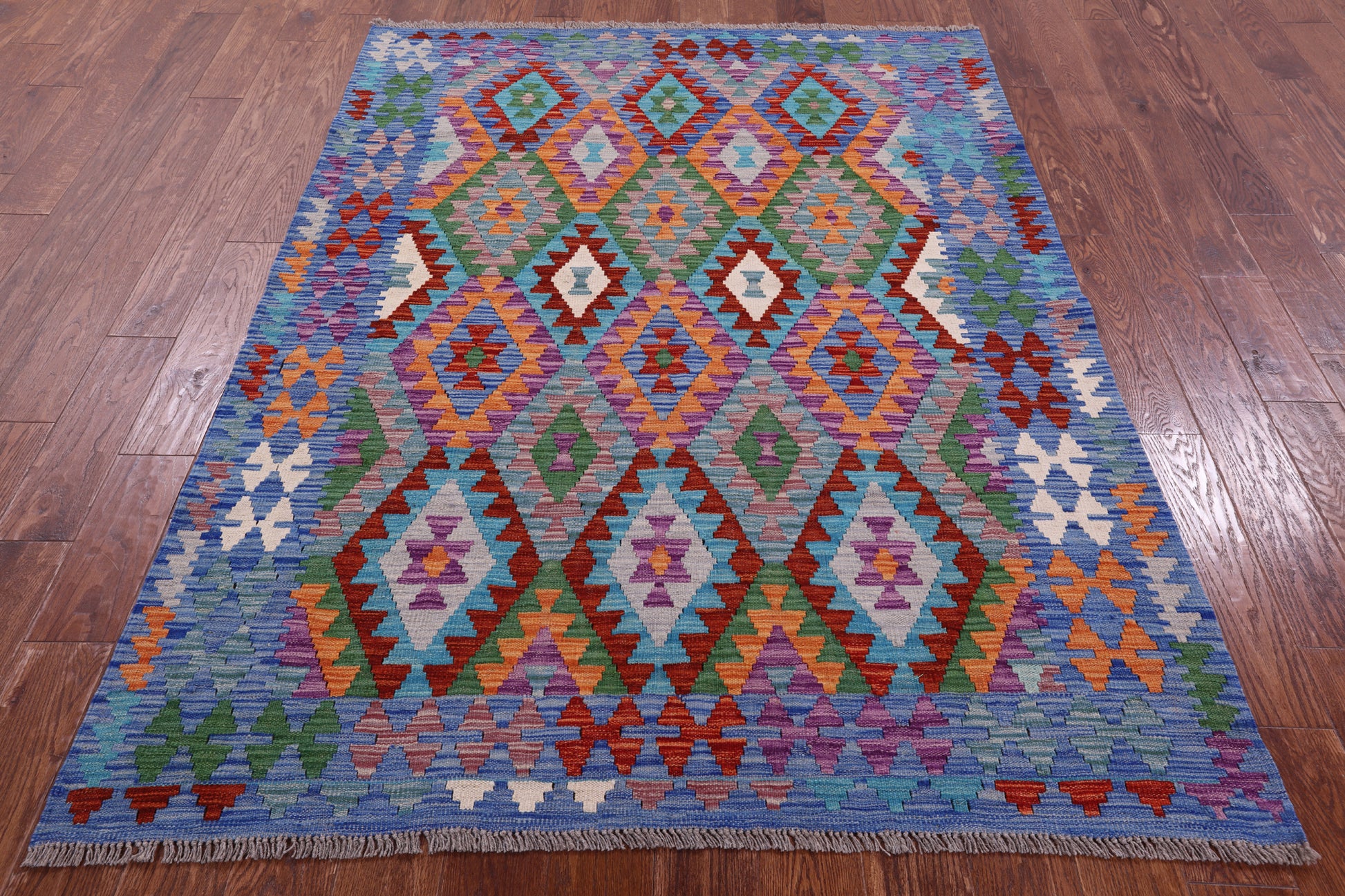 Reversible Kilim Flat Weave Wool On Wool Rug - 5' 1" X 6' 10" - Golden Nile
