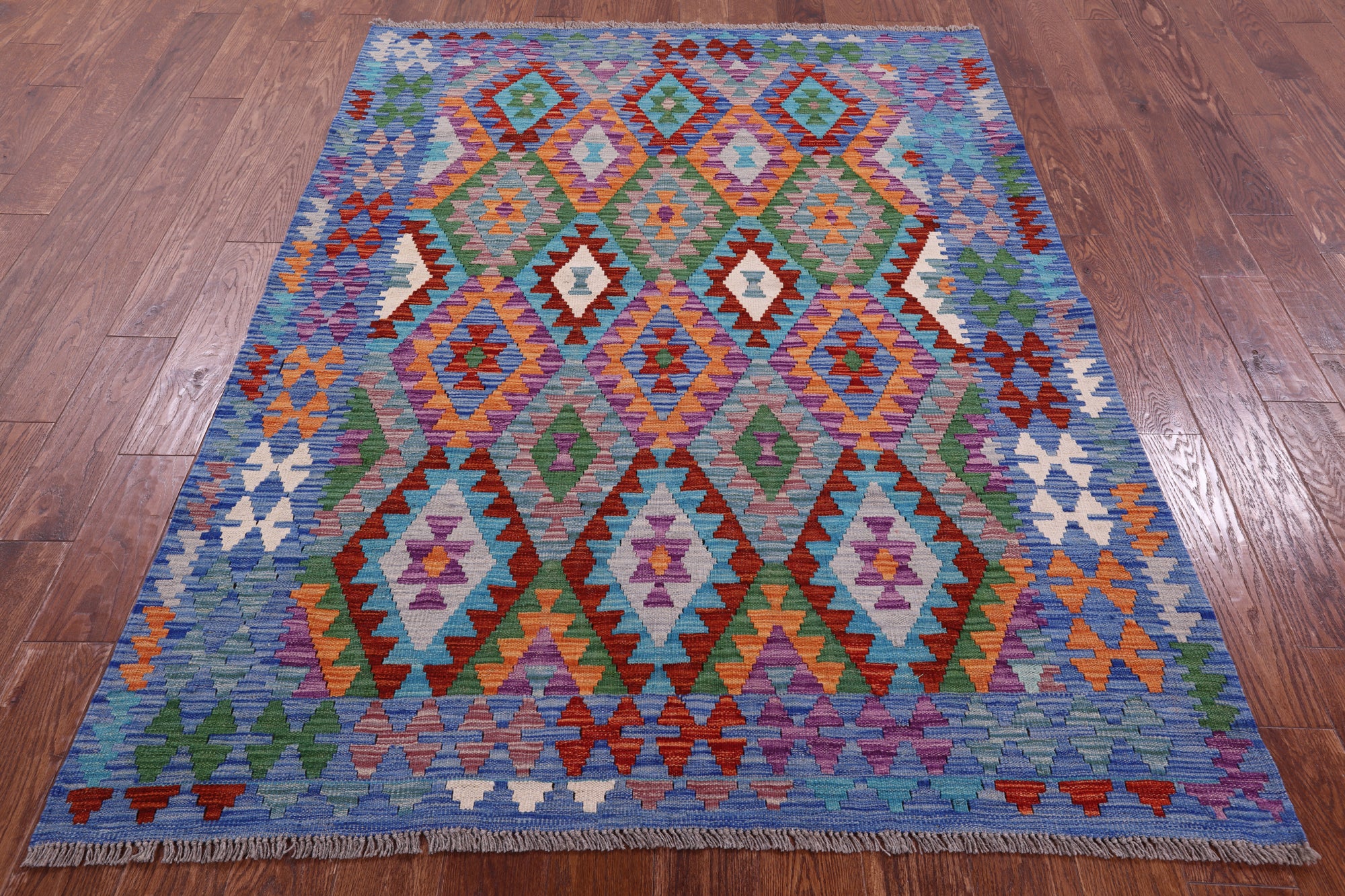 Reversible Kilim Flat Weave Wool On Wool Rug - 5' 1" X 6' 10" - Golden Nile