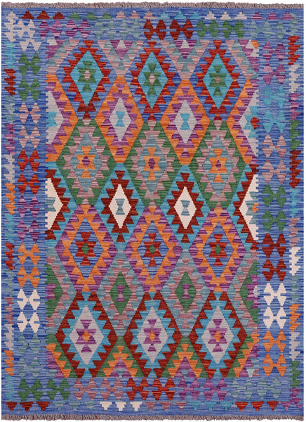 Reversible Kilim Flat Weave Wool On Wool Rug - 5' 1" X 6' 10" - Golden Nile