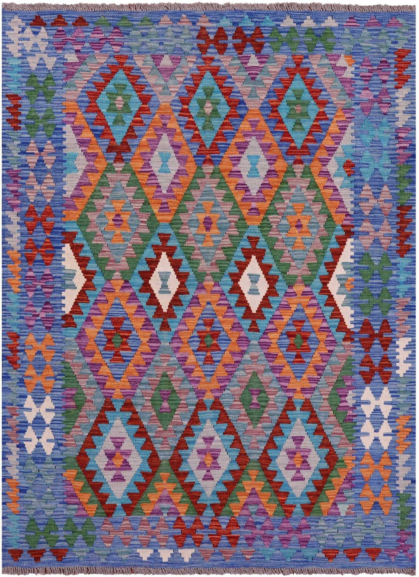 Reversible Kilim Flat Weave Wool On Wool Rug - 5' 1" X 6' 10" - Golden Nile