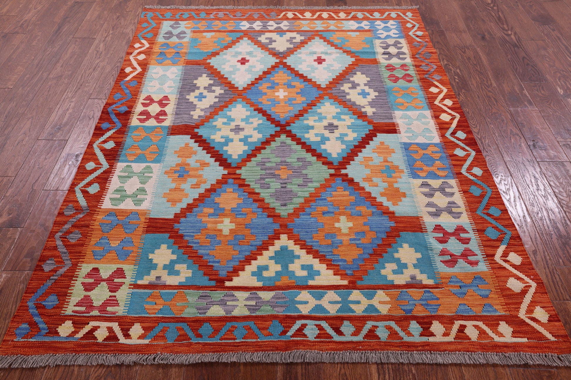 Reversible Kilim Flat Weave Wool On Wool Rug - 5' 3" X 6' 9" - Golden Nile