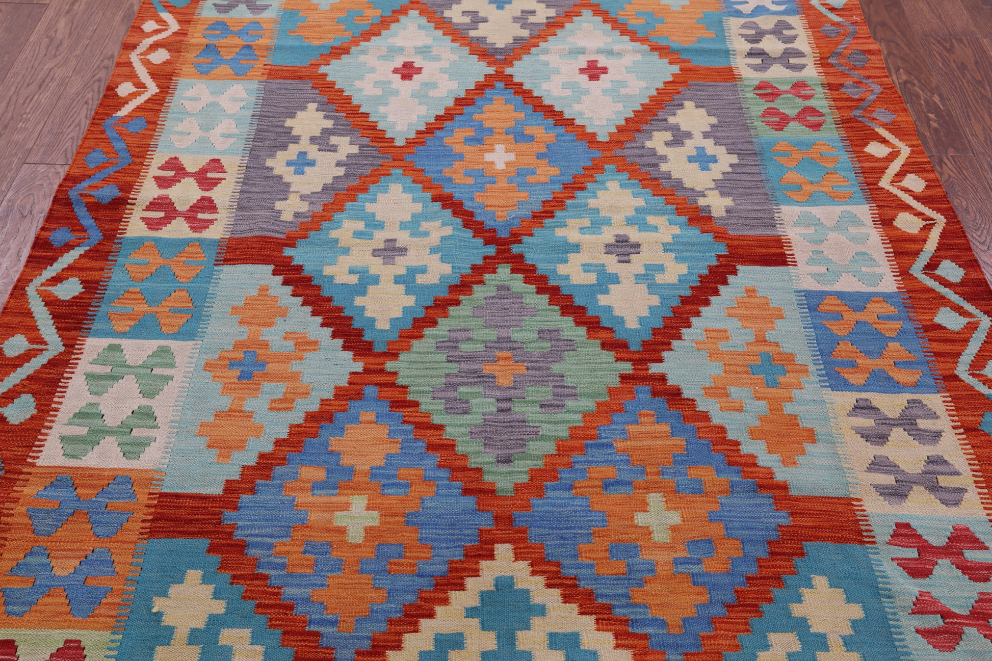 Reversible Kilim Flat Weave Wool On Wool Rug - 5' 3" X 6' 9" - Golden Nile