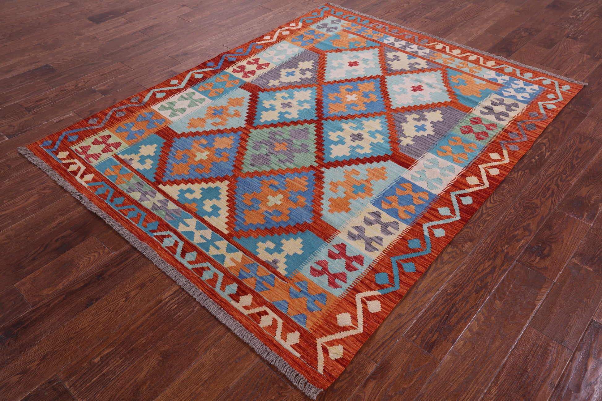 Reversible Kilim Flat Weave Wool On Wool Rug - 5' 3" X 6' 9" - Golden Nile
