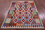 Reversible Kilim Flat Weave Wool On Wool Rug - 5' 0" X 6' 5" - Golden Nile