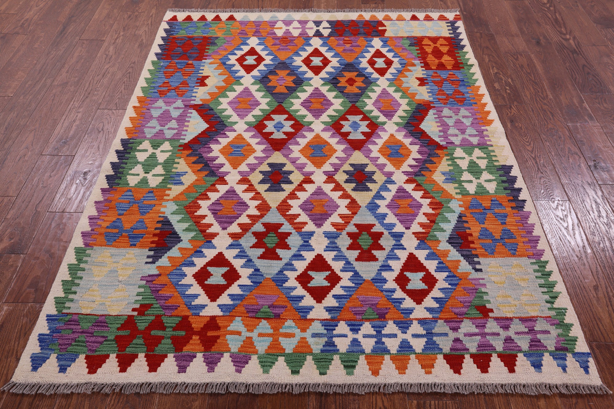 Reversible Kilim Flat Weave Wool On Wool Rug - 5' 0" X 6' 5" - Golden Nile