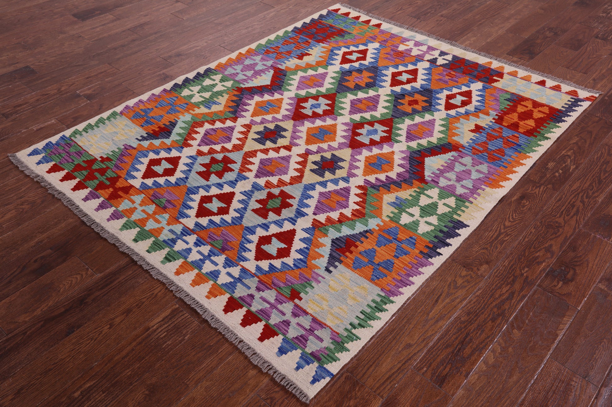Reversible Kilim Flat Weave Wool On Wool Rug - 5' 0" X 6' 5" - Golden Nile