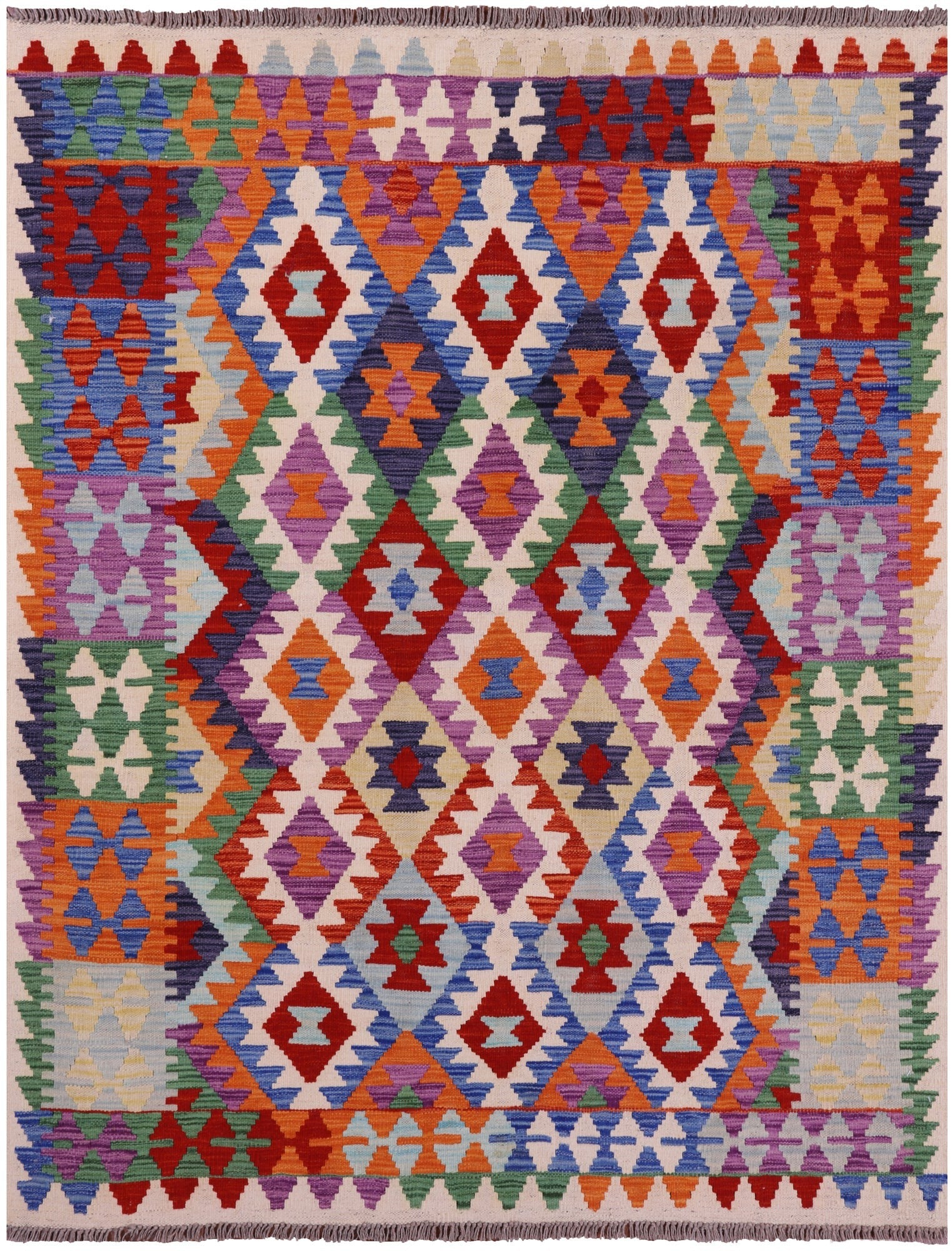Reversible Kilim Flat Weave Wool On Wool Rug - 5' 0" X 6' 5" - Golden Nile