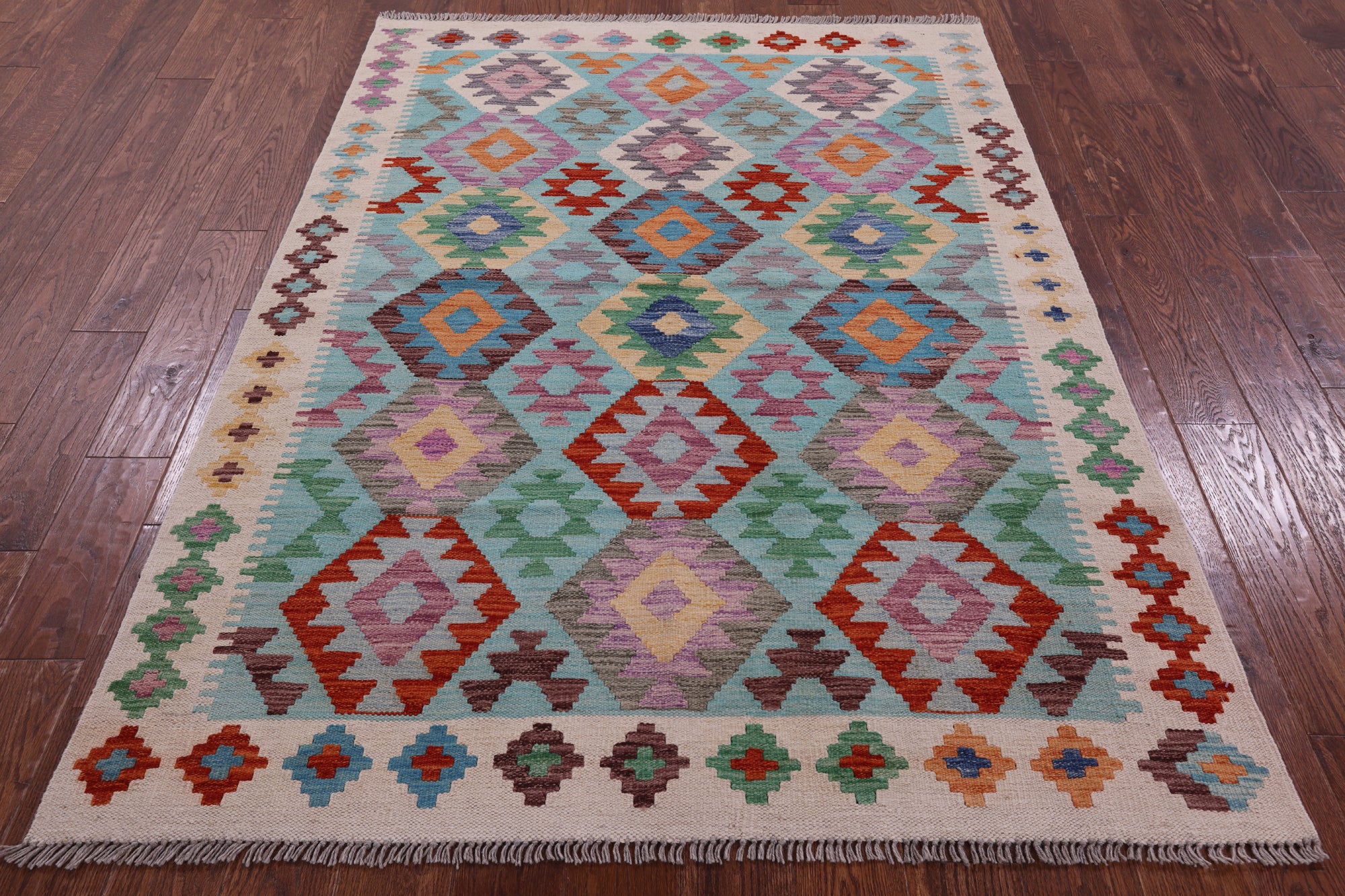Reversible Kilim Flat Weave Wool On Wool Rug - 4' 9" X 6' 6" - Golden Nile