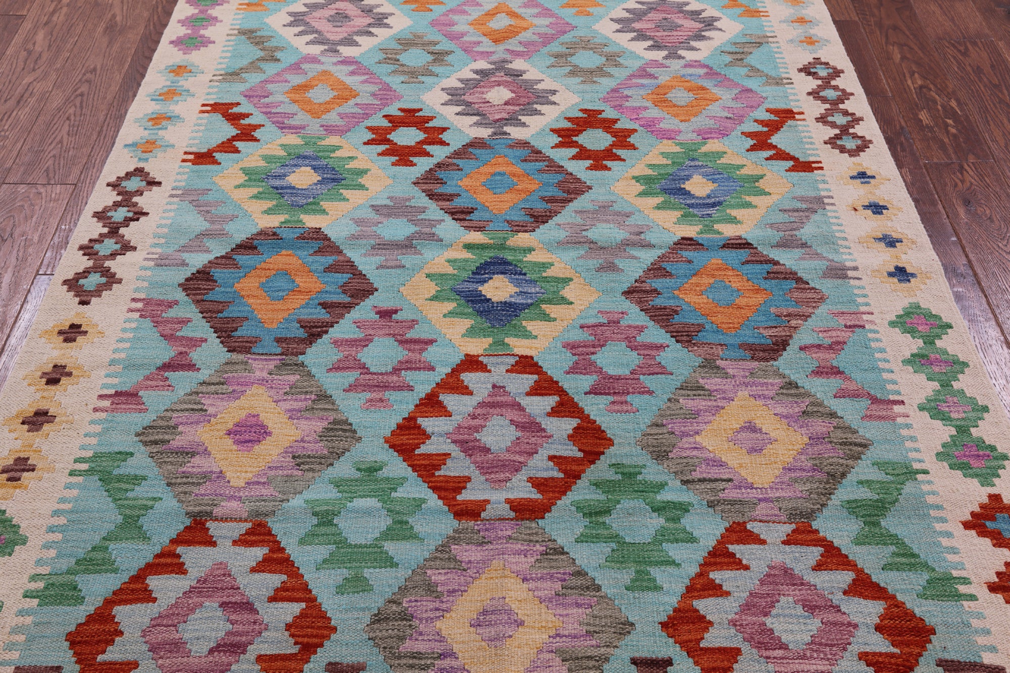 Reversible Kilim Flat Weave Wool On Wool Rug - 4' 9" X 6' 6" - Golden Nile