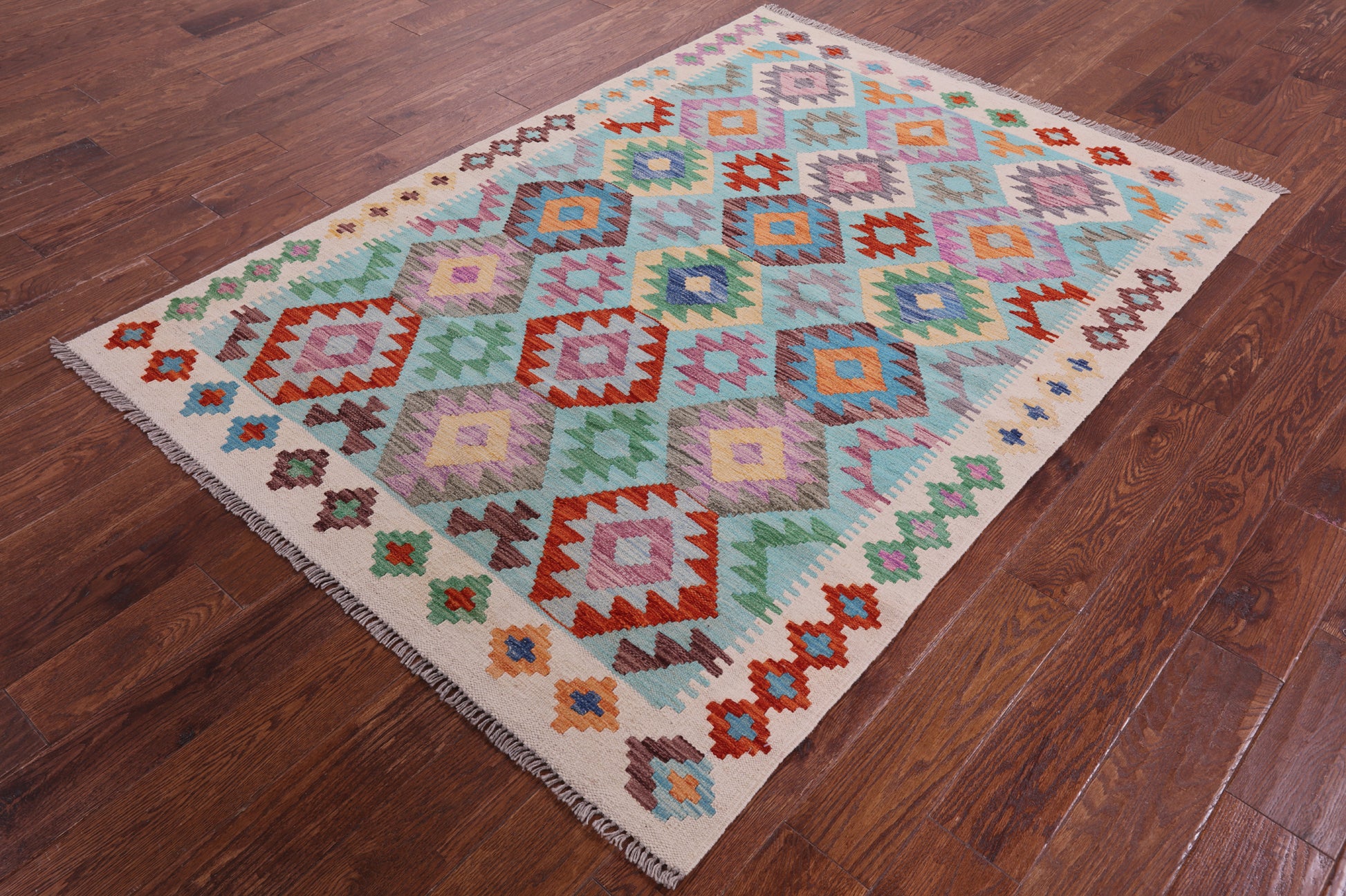 Reversible Kilim Flat Weave Wool On Wool Rug - 4' 9" X 6' 6" - Golden Nile