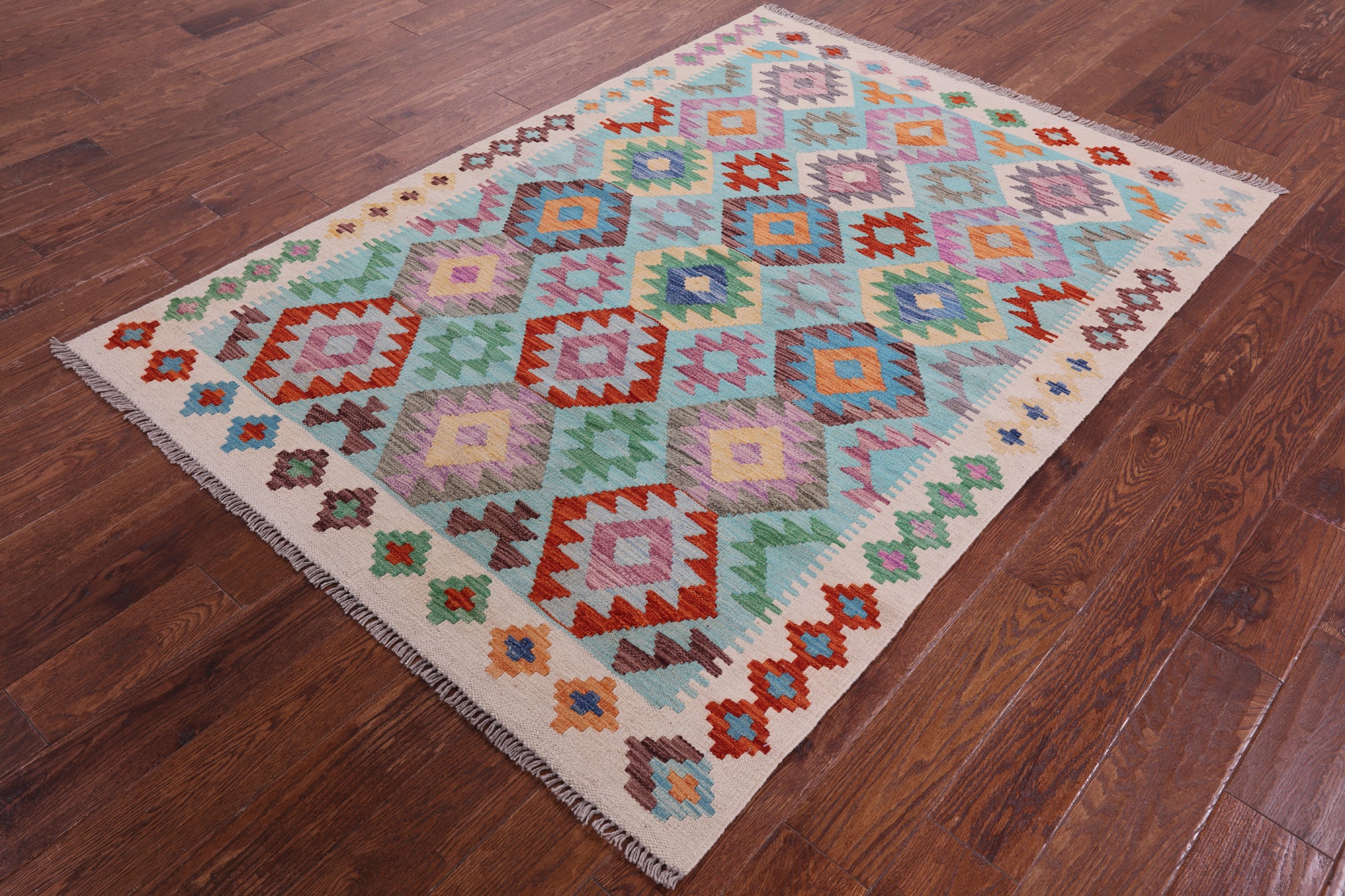Reversible Kilim Flat Weave Wool On Wool Rug - 4' 9" X 6' 6" - Golden Nile