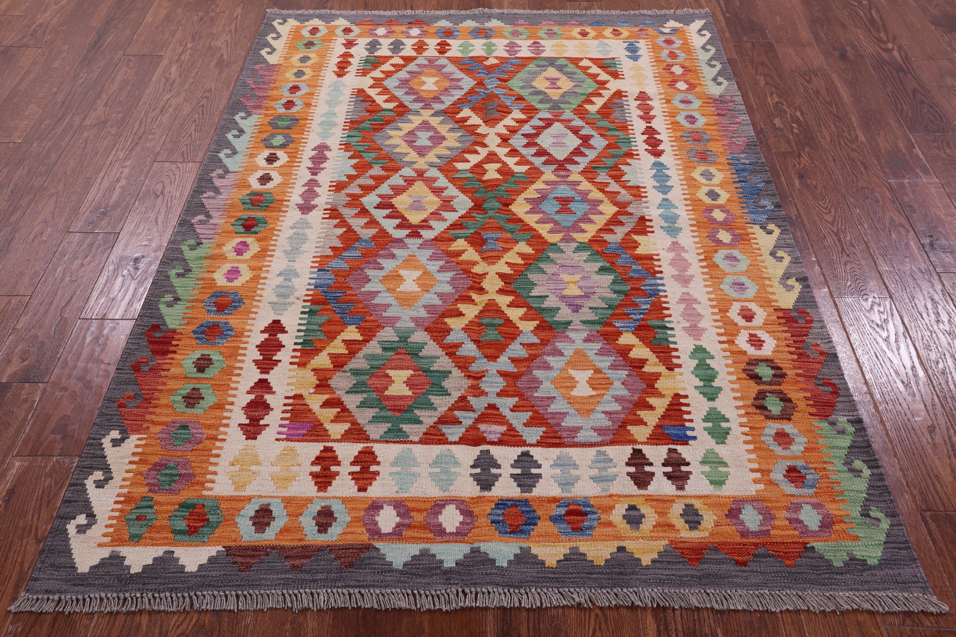 Reversible Kilim Flat Weave Wool On Wool Rug - 4' 10" X 6' 6" - Golden Nile