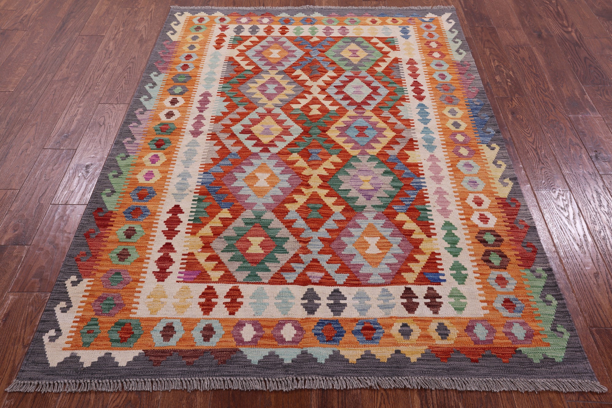 Reversible Kilim Flat Weave Wool On Wool Rug - 4' 10" X 6' 6" - Golden Nile