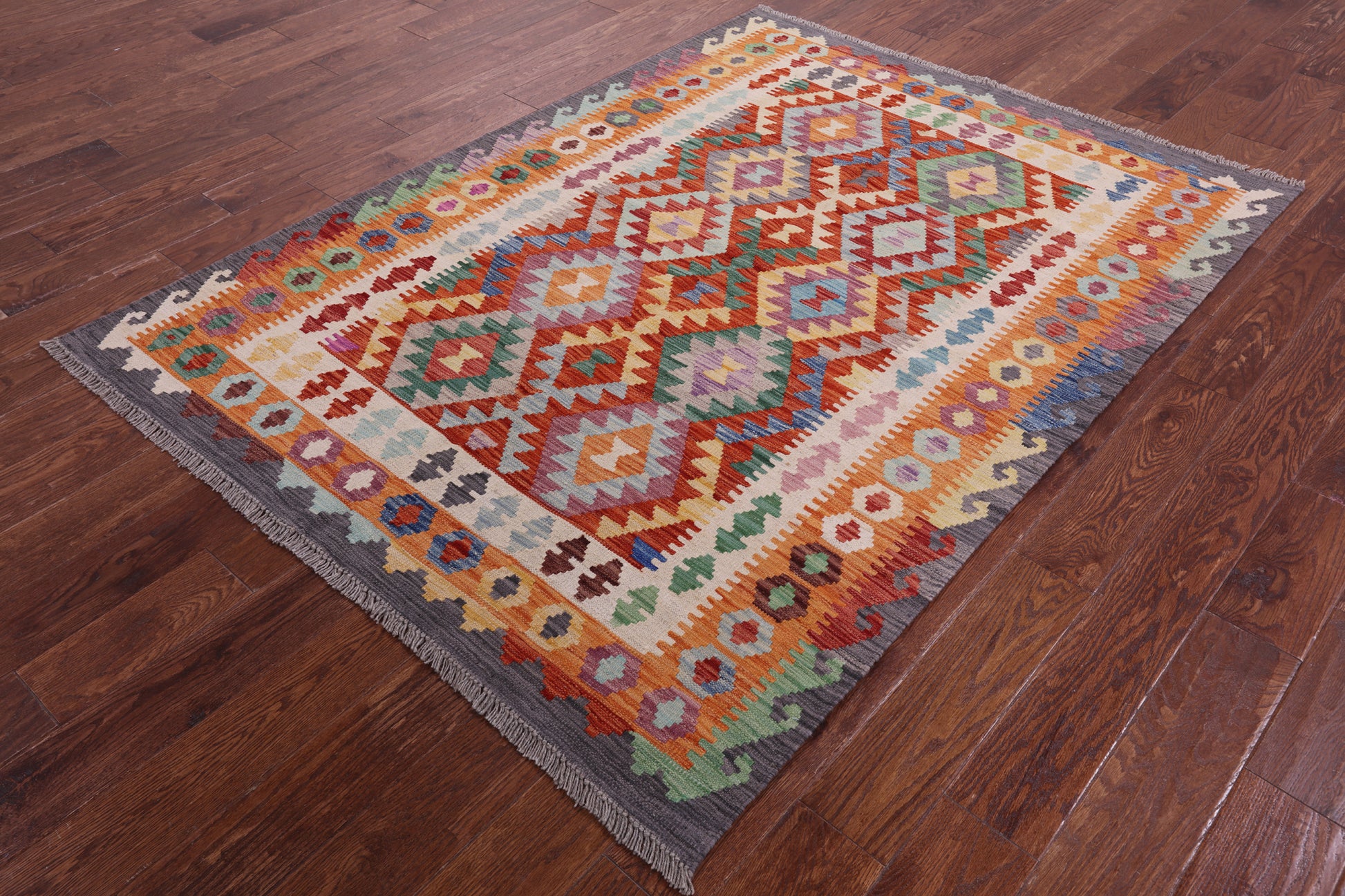 Reversible Kilim Flat Weave Wool On Wool Rug - 4' 10" X 6' 6" - Golden Nile