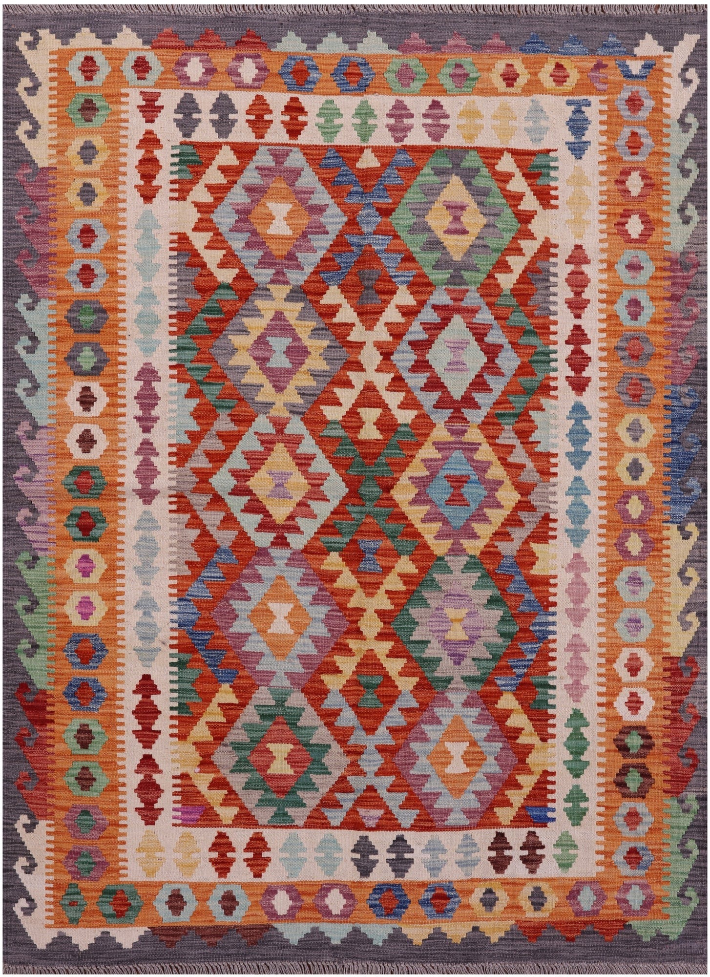 Reversible Kilim Flat Weave Wool On Wool Rug - 4' 10" X 6' 6" - Golden Nile