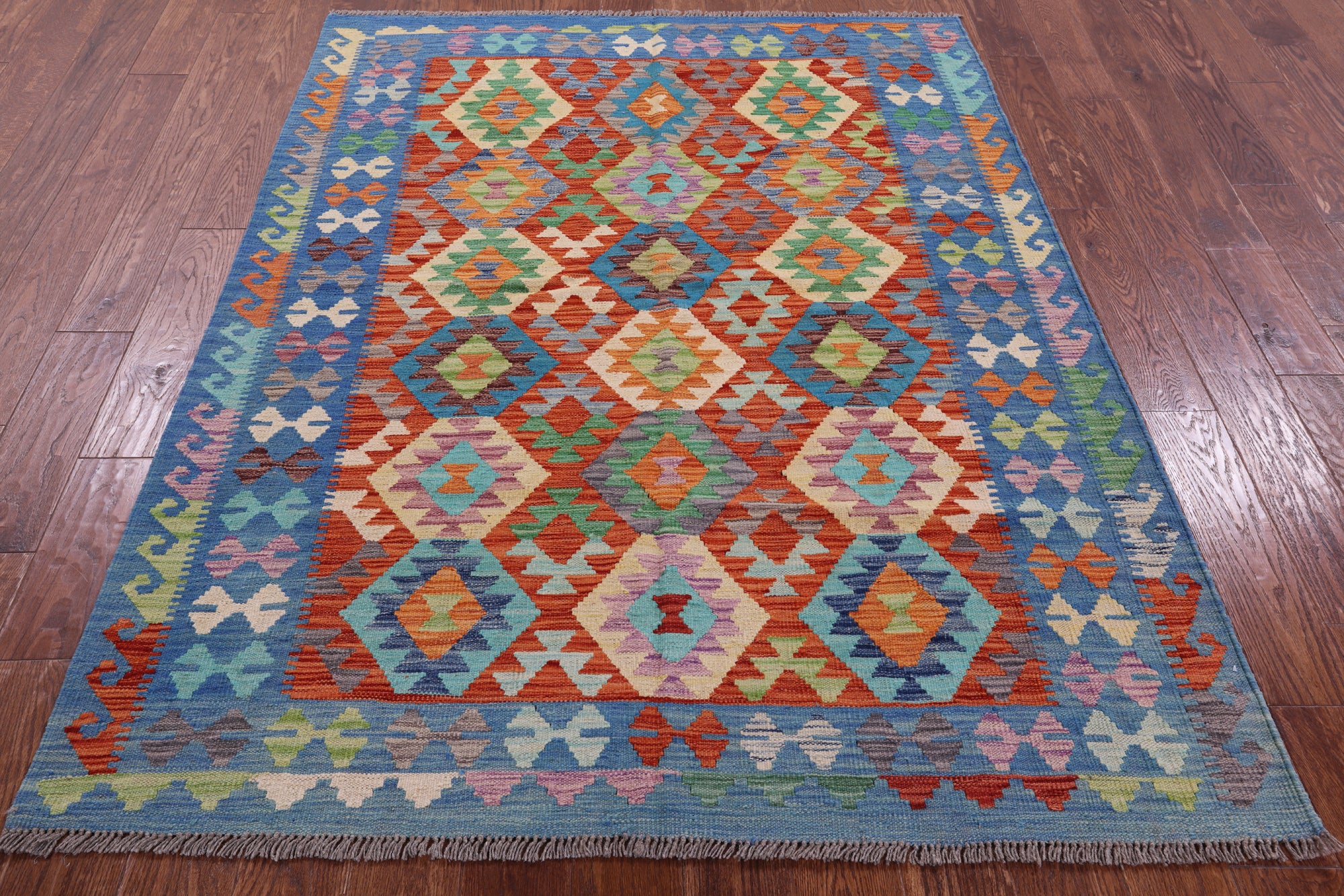Reversible Kilim Flat Weave Wool On Wool Rug - 5' 0" X 6' 6" - Golden Nile
