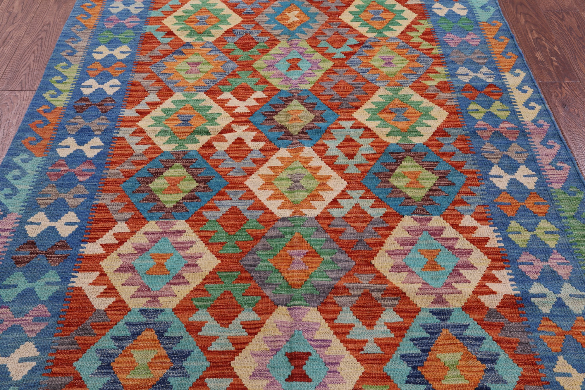 Reversible Kilim Flat Weave Wool On Wool Rug - 5' 0" X 6' 6" - Golden Nile