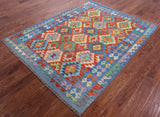 Reversible Kilim Flat Weave Wool On Wool Rug - 5' 0" X 6' 6" - Golden Nile