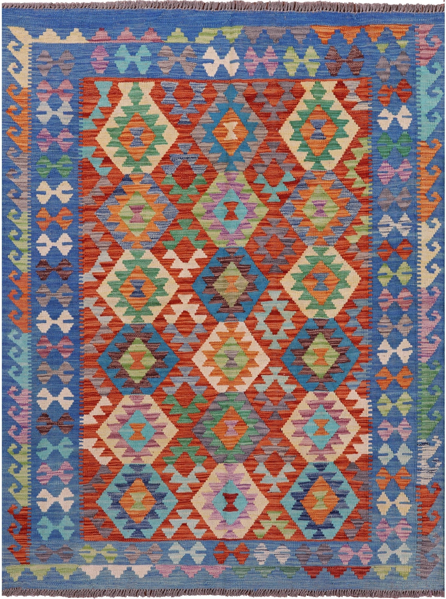 Reversible Kilim Flat Weave Wool On Wool Rug - 5' 0" X 6' 6" - Golden Nile