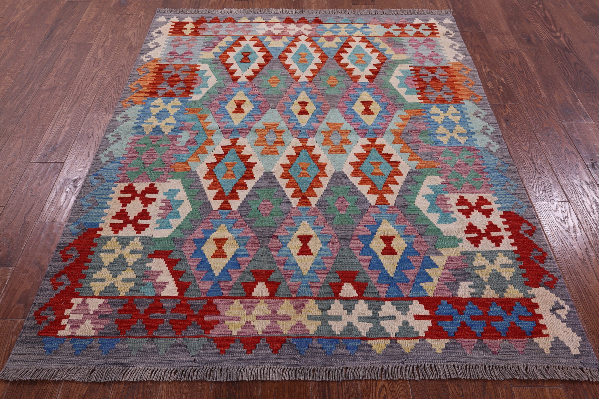 Reversible Kilim Flat Weave Wool On Wool Rug - 5' 1" X 6' 2" - Golden Nile