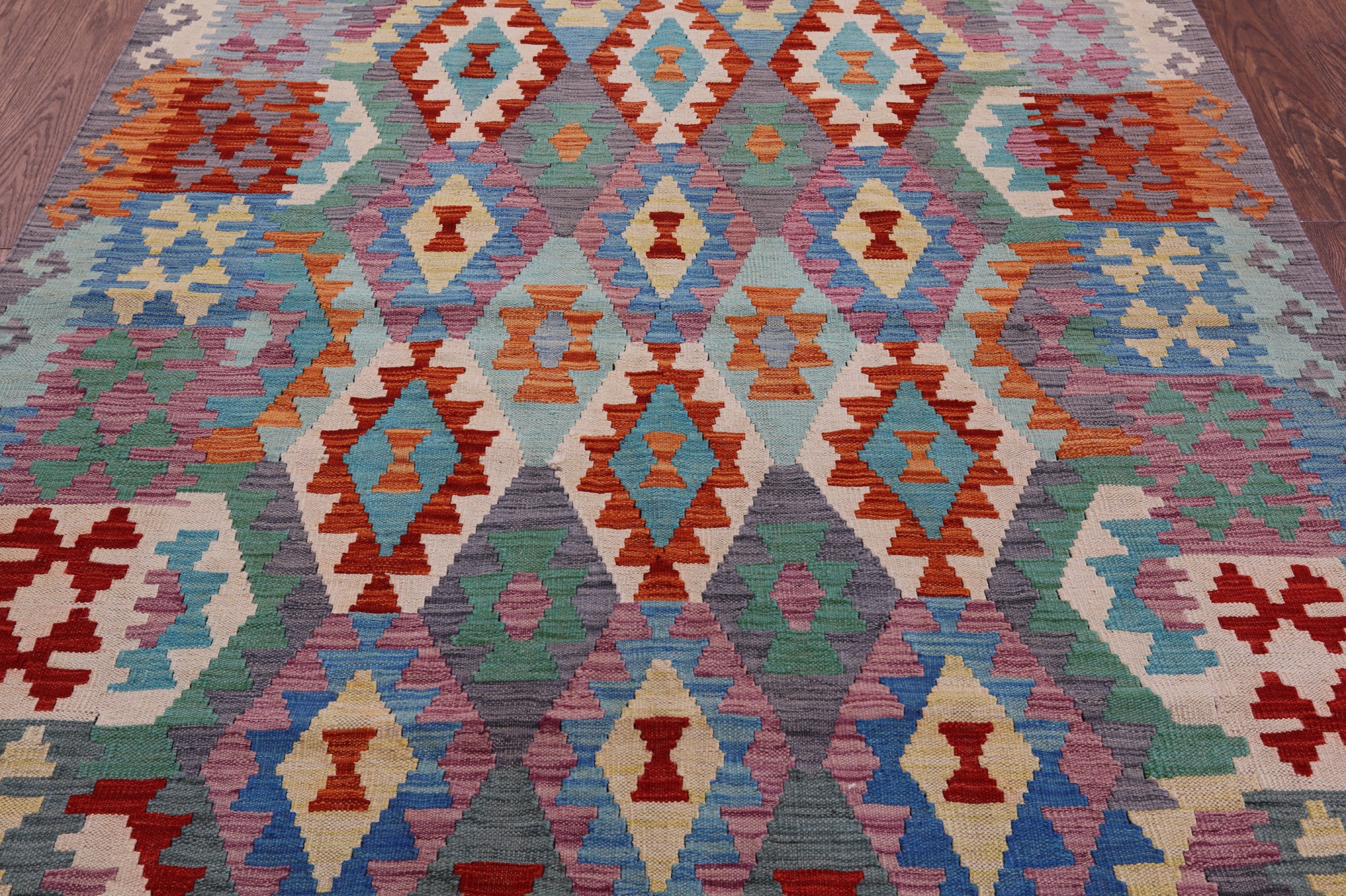 Reversible Kilim Flat Weave Wool On Wool Rug - 5' 1" X 6' 2" - Golden Nile