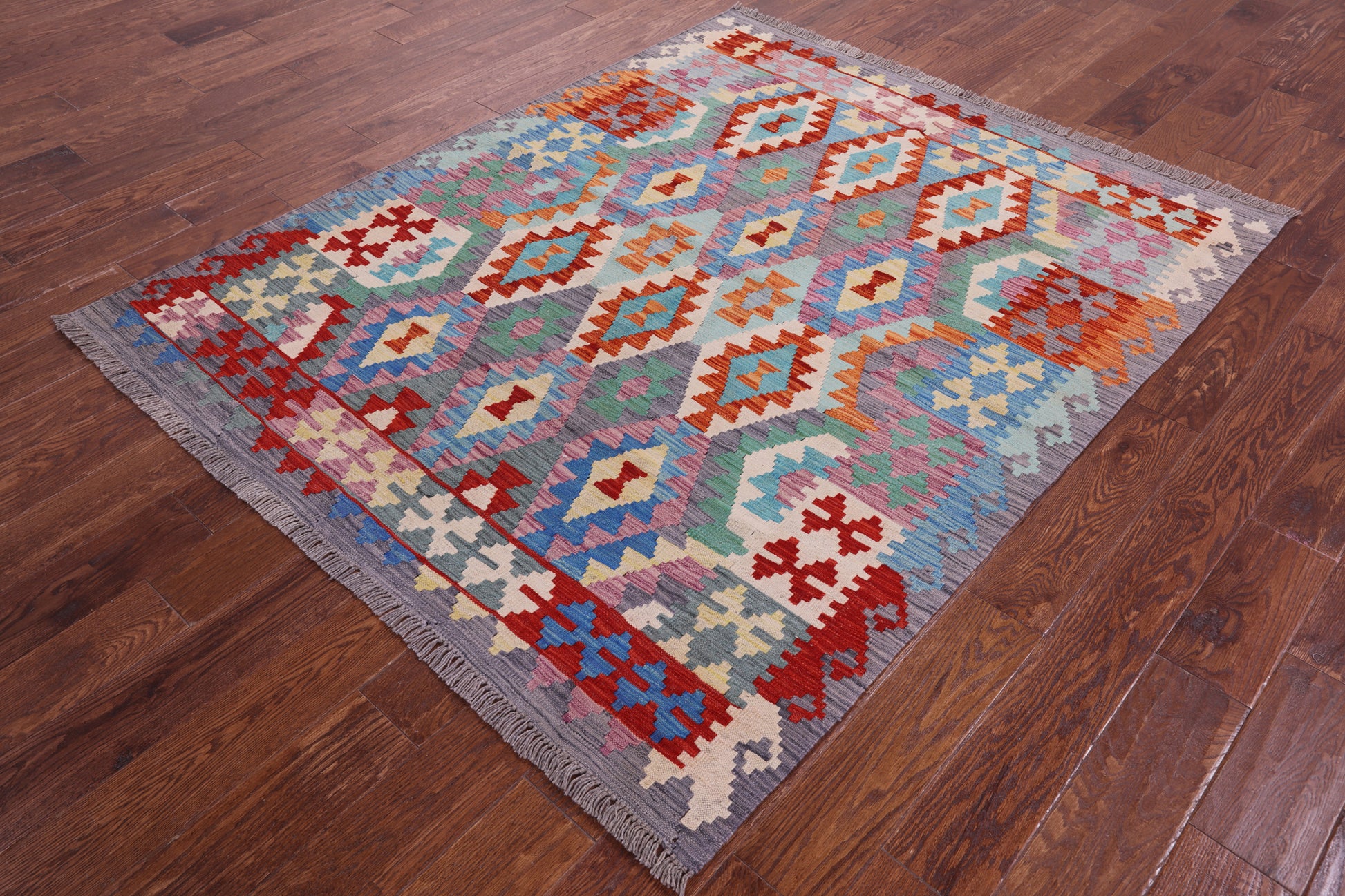 Reversible Kilim Flat Weave Wool On Wool Rug - 5' 1" X 6' 2" - Golden Nile