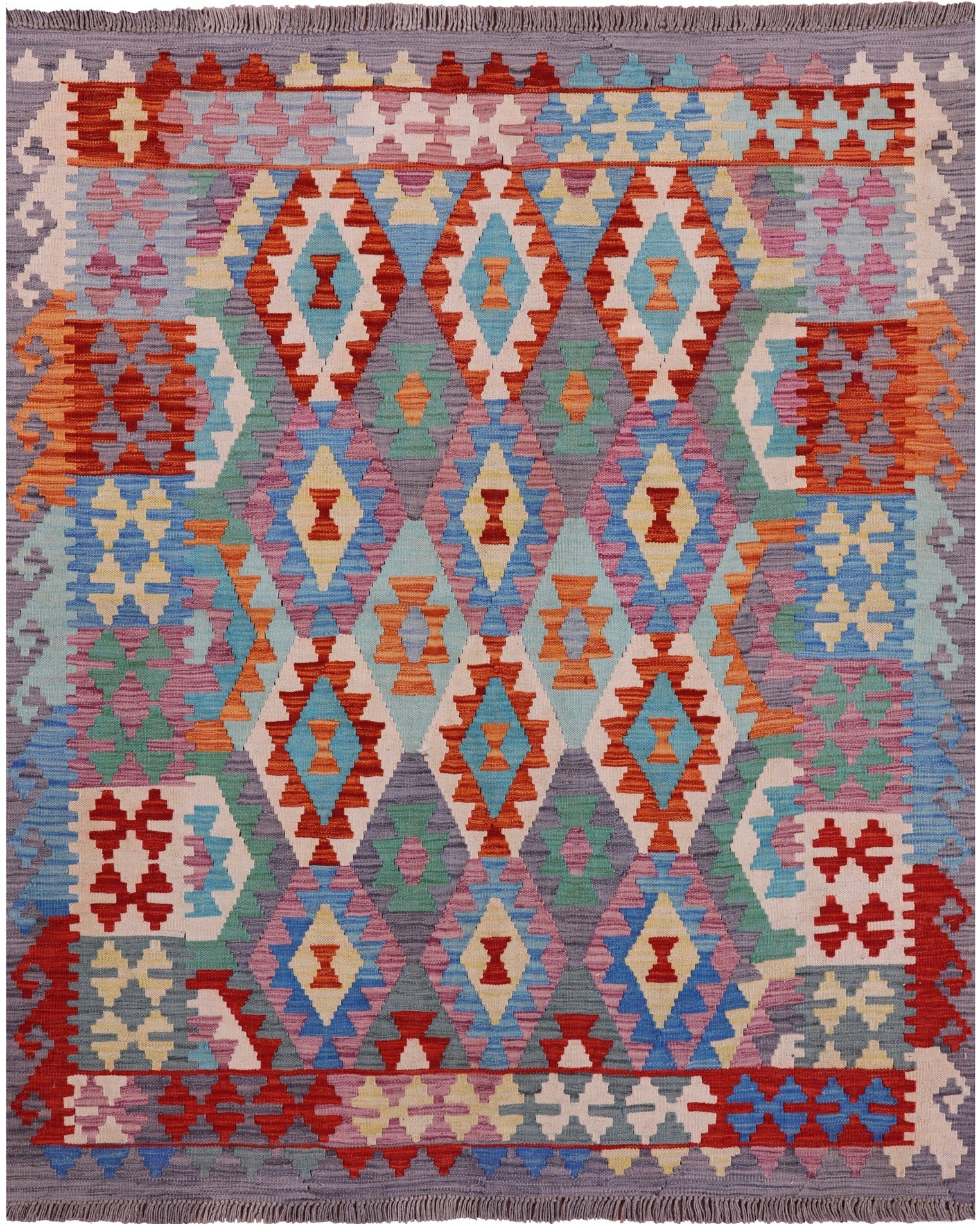 Reversible Kilim Flat Weave Wool On Wool Rug - 5' 1" X 6' 2" - Golden Nile