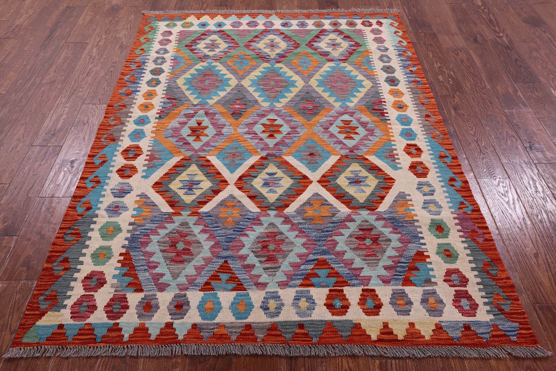 Reversible Kilim Flat Weave Wool On Wool Rug - 4' 11" X 6' 7" - Golden Nile