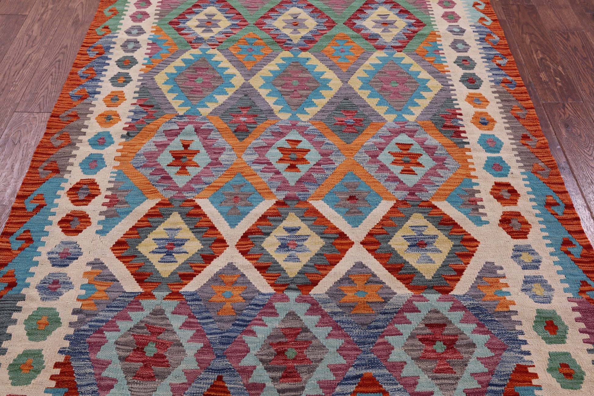 Reversible Kilim Flat Weave Wool On Wool Rug - 4' 11" X 6' 7" - Golden Nile