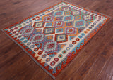 Reversible Kilim Flat Weave Wool On Wool Rug - 4' 11" X 6' 7" - Golden Nile