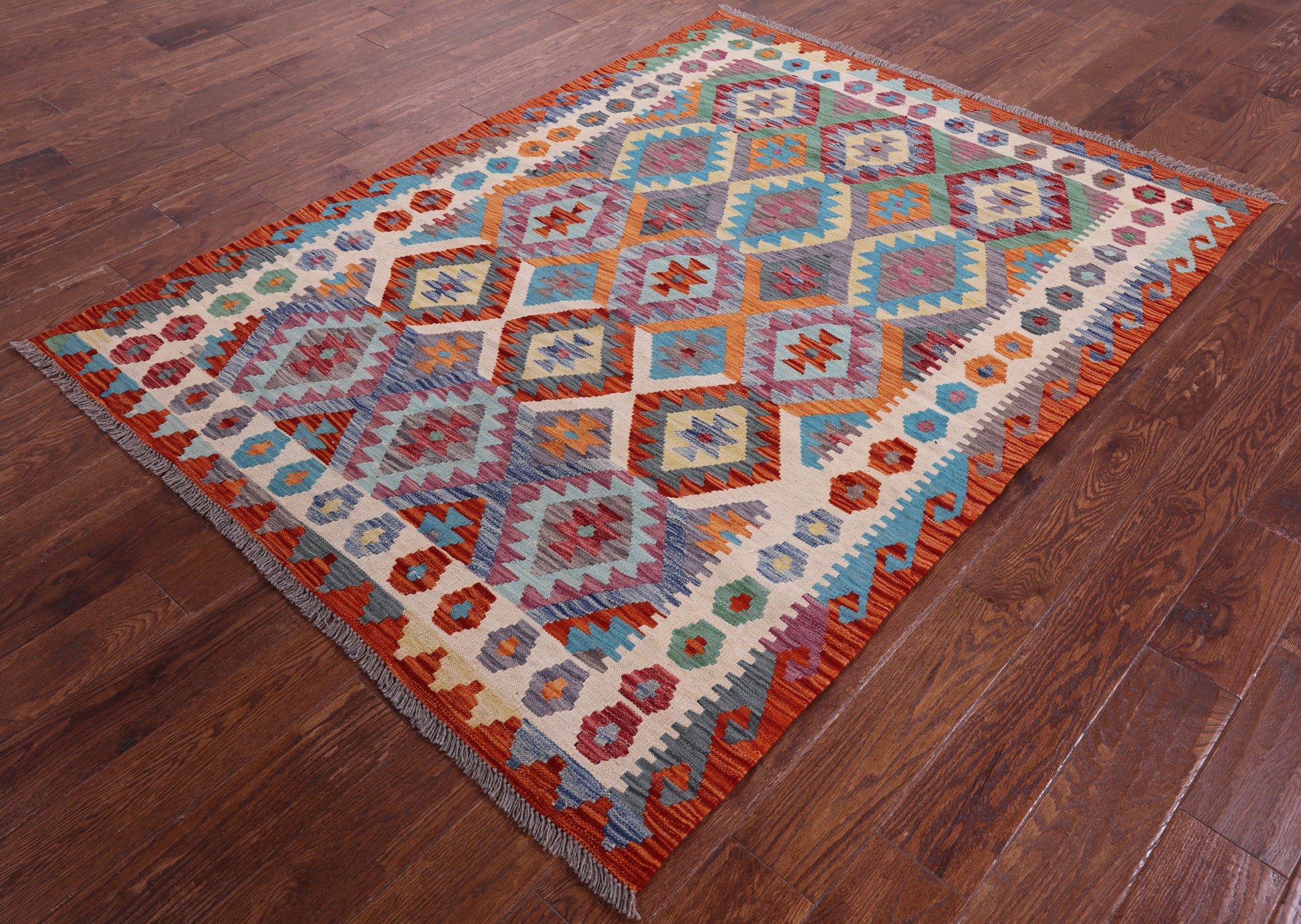 Reversible Kilim Flat Weave Wool On Wool Rug - 4' 11" X 6' 7" - Golden Nile