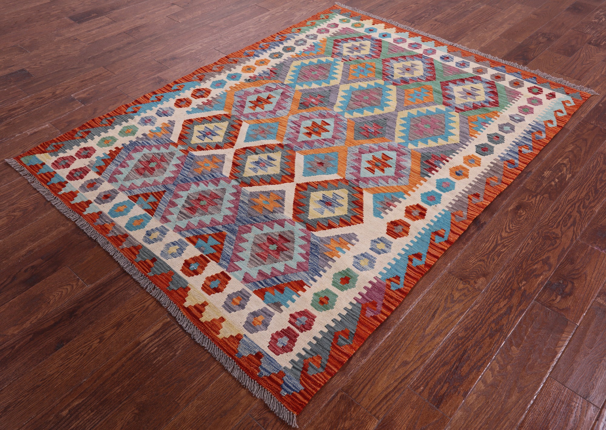 Reversible Kilim Flat Weave Wool On Wool Rug - 4' 11" X 6' 7" - Golden Nile
