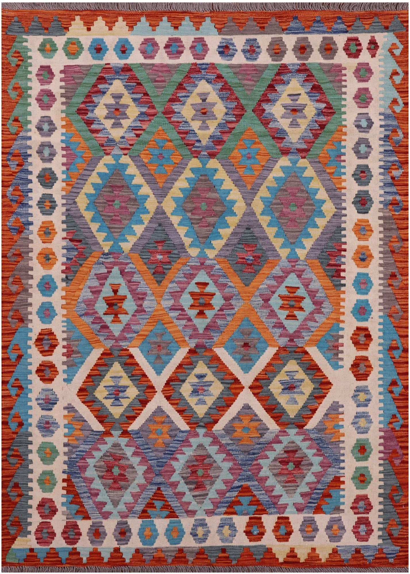 Reversible Kilim Flat Weave Wool On Wool Rug - 4' 11" X 6' 7" - Golden Nile