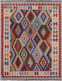 Reversible Kilim Flat Weave Wool On Wool Rug - 5' 1" X 6' 7" - Golden Nile