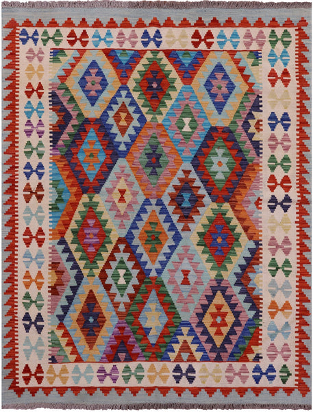 Reversible Kilim Flat Weave Wool On Wool Rug - 5' 1" X 6' 7" - Golden Nile